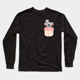 Sleepy Koala in Polka Dot Pocket Long Sleeve T-Shirt